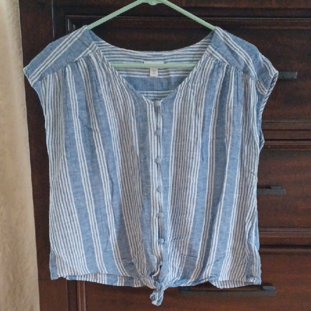 J. Jill Blue and White Button-Down Blouse
